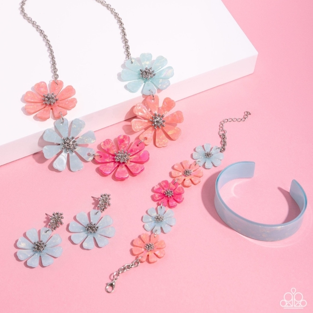 Pastel Floral Jewelry Set - Pink, Coral & Light Blue